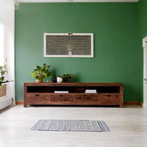 ONIJA Solid sheesham Wood Wooden tv Cabinet for Living Room & Bedroom | Tv Unit with 4 Drawer & Shelf Storage | Natural